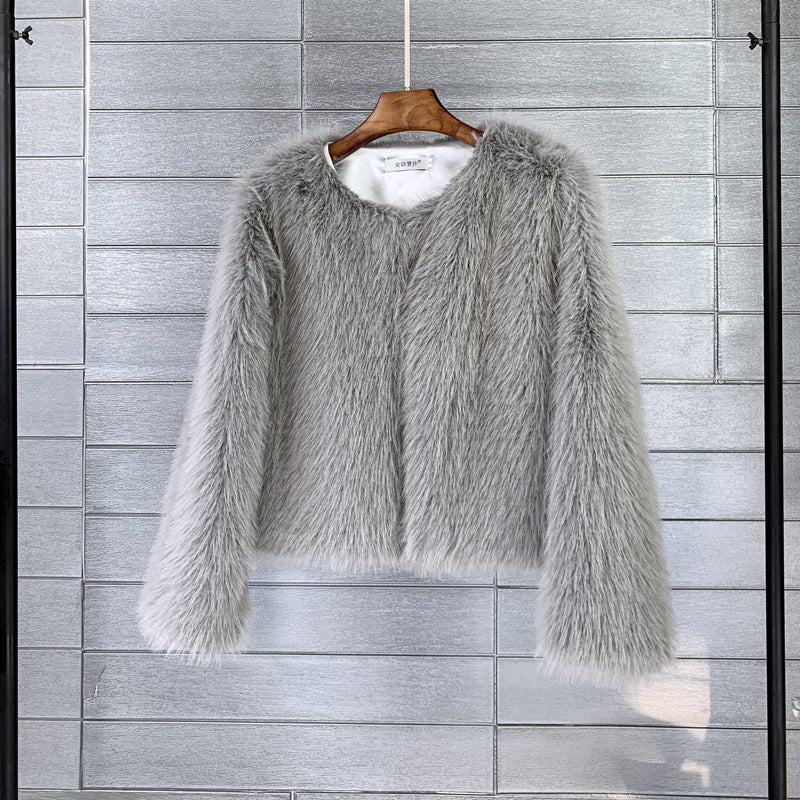 Plus Size Solid Color Women's Short Fur Coat