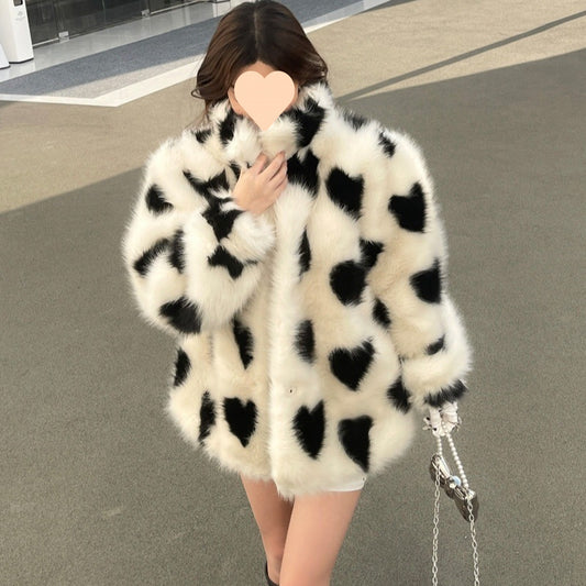 Black And White Love Environmental Protection Furry Coat