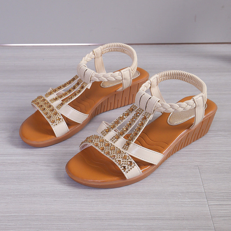 Women's Plus Size Rhinestone Peep Toe Wedge Sandals