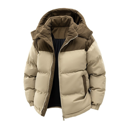 Detachable Hat Cotton-padded Coat For Couple Color Contrast Patchwork Thickened