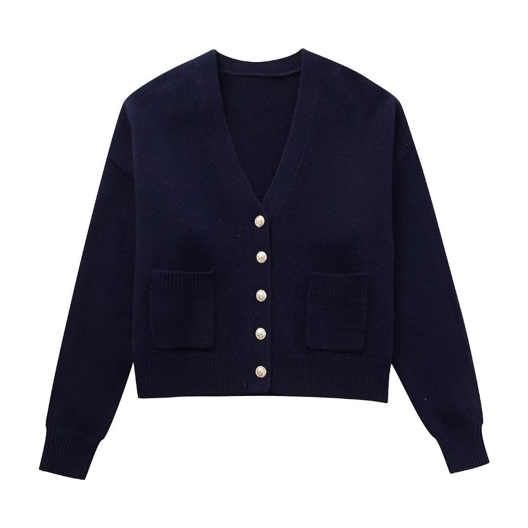 Fall New Women's Clothing Street Fashion V-neck Knitted Jacket