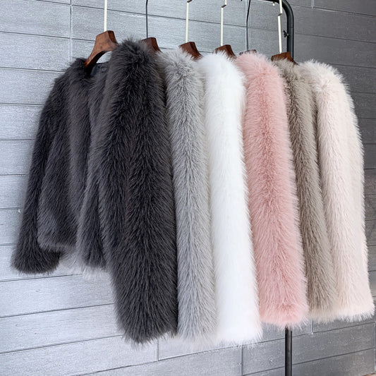 Plus Size Solid Color Women's Short Fur Coat