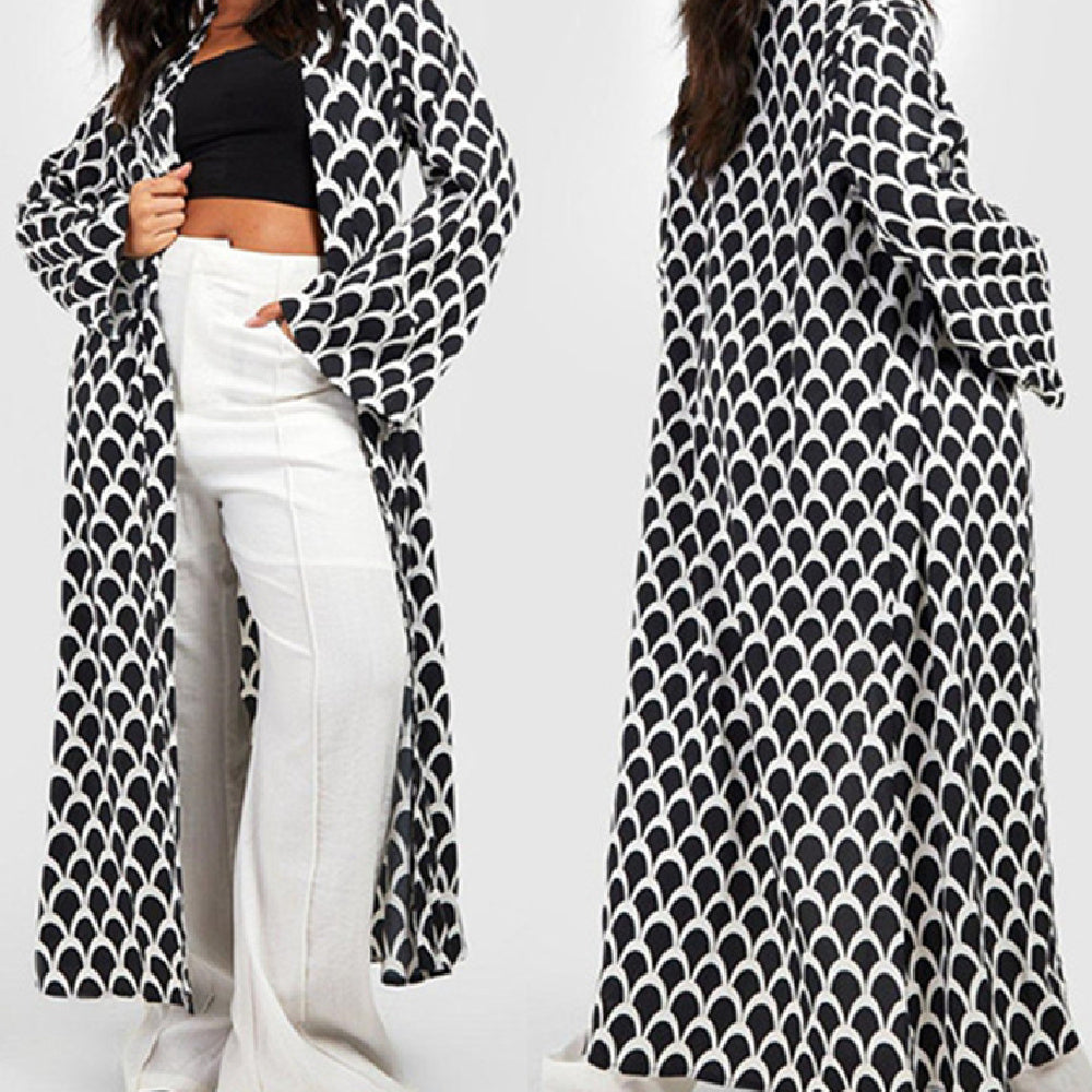 Geometric Pattern Printed Long Coat Pajamas Haori Cape Cardigan