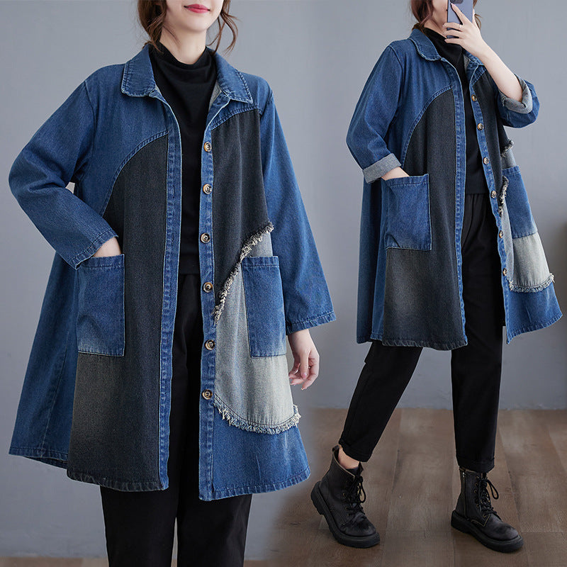 Autumn Japanese New Retro Wash Plus Size Denim Coat