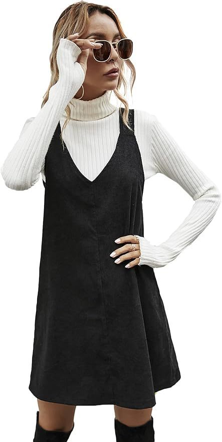 European And American Leisure Slimming V-neckline Solid Color Corduroy Suspender Skirt