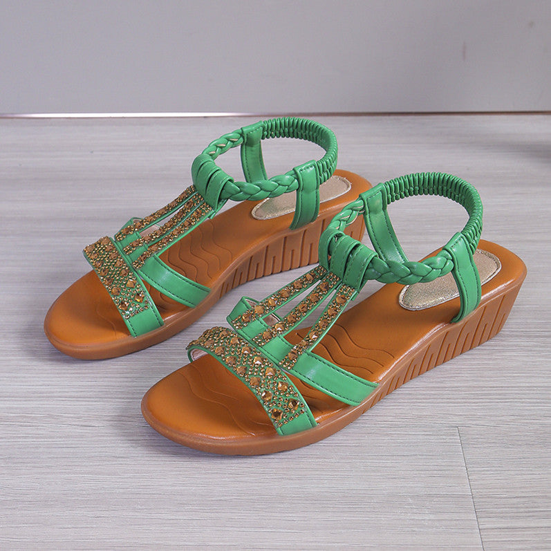 Women's Plus Size Rhinestone Peep Toe Wedge Sandals