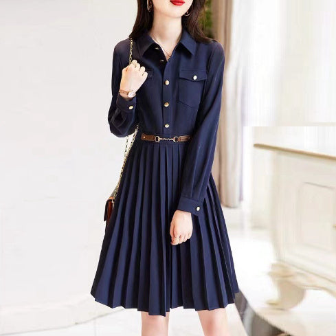 Lapel Loose Long Sleeve Simple Elegant Dress