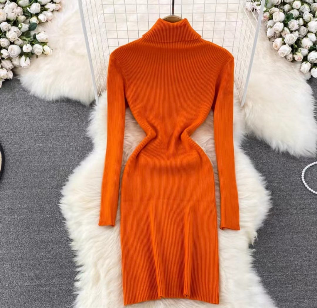 Korean Style Long Sleeve Turtleneck Dress Sweater