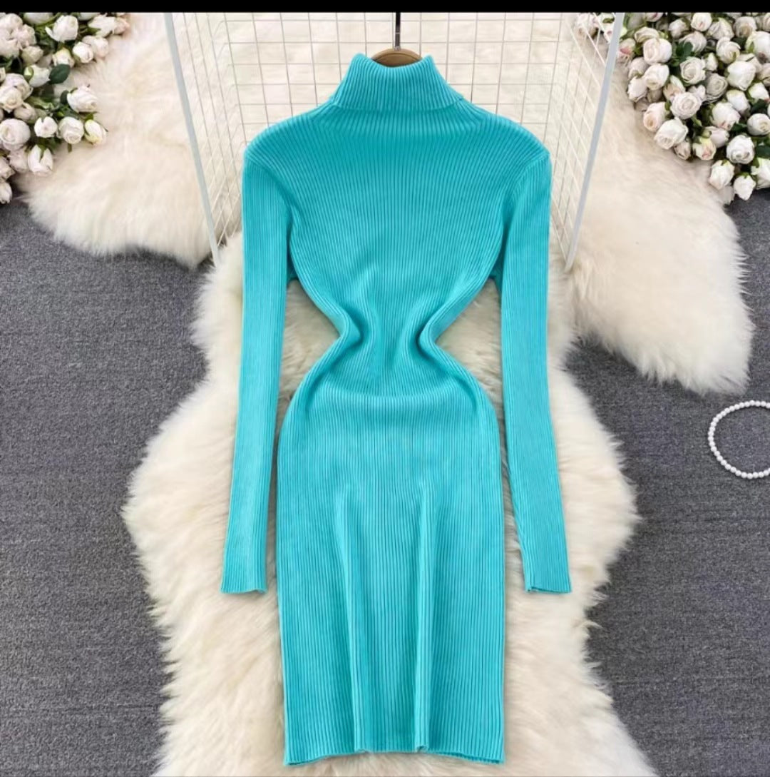 Korean Style Long Sleeve Turtleneck Dress Sweater