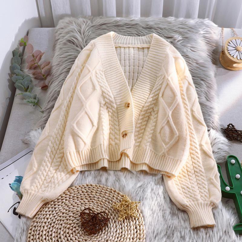 short knitted cardigan women's autumn new style loose lazy lantern sleeve sweater