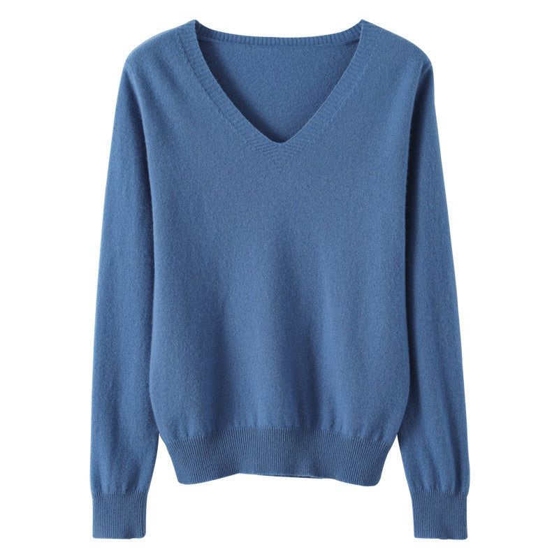 Autumn and winter V-neck sweater women Douyin hot-selling wool pullover sweater spring and autumn solid color bottoming sweater