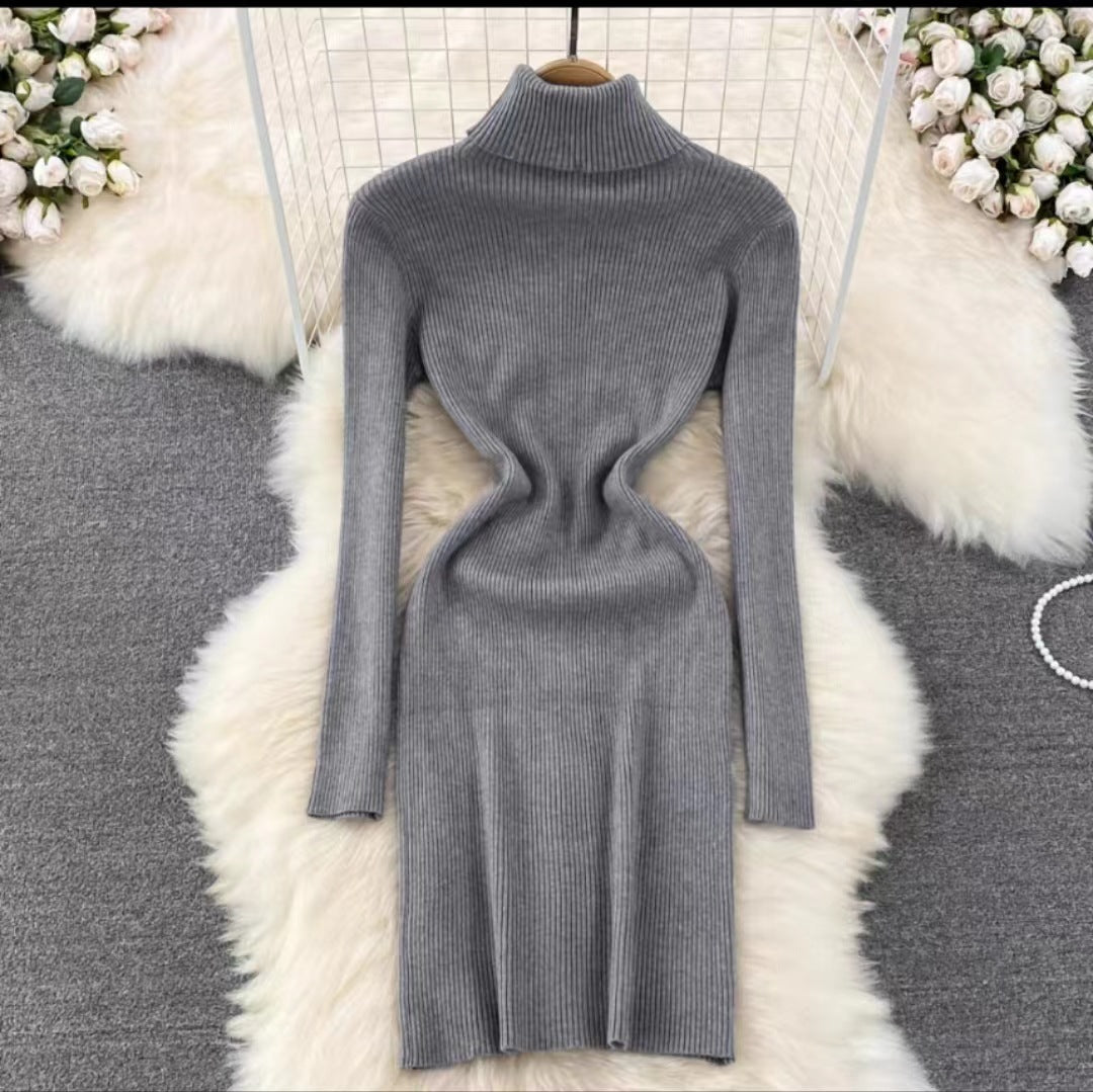 Korean Style Long Sleeve Turtleneck Dress Sweater
