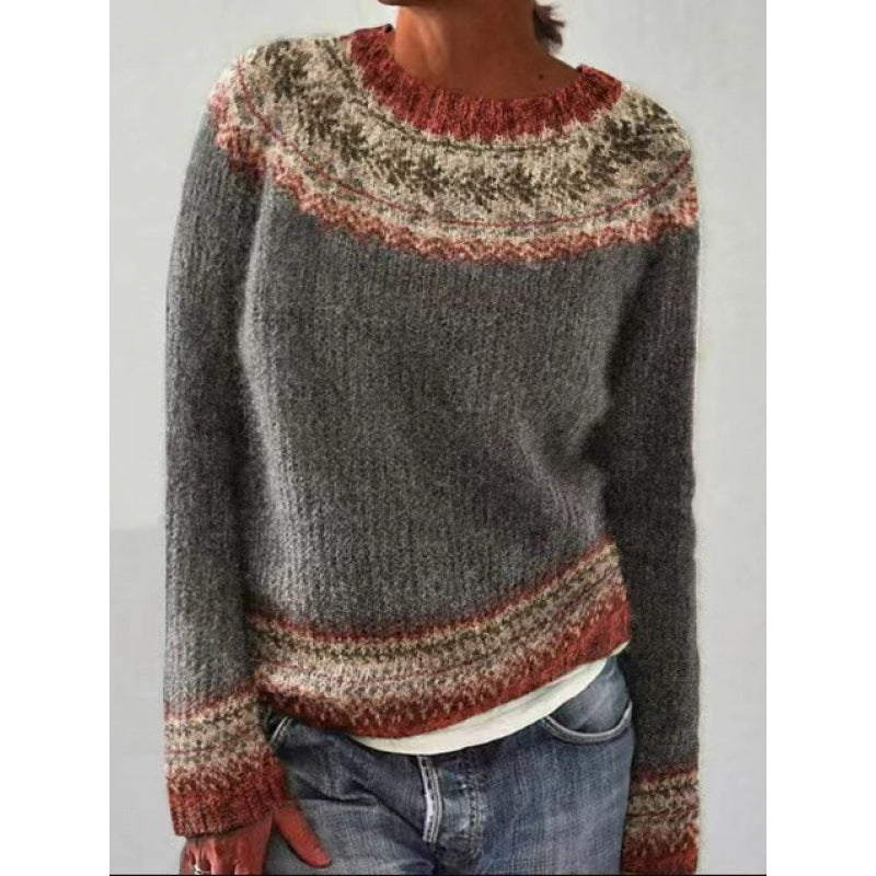 new sweater women wish hot sale round neck color matching loose fashion pullover sweater