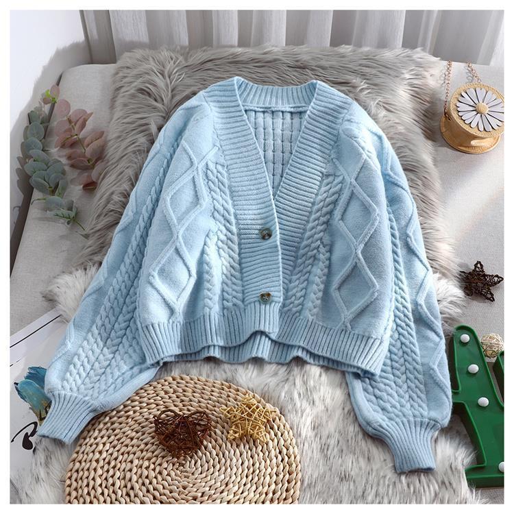 short knitted cardigan women's autumn new style loose lazy lantern sleeve sweater