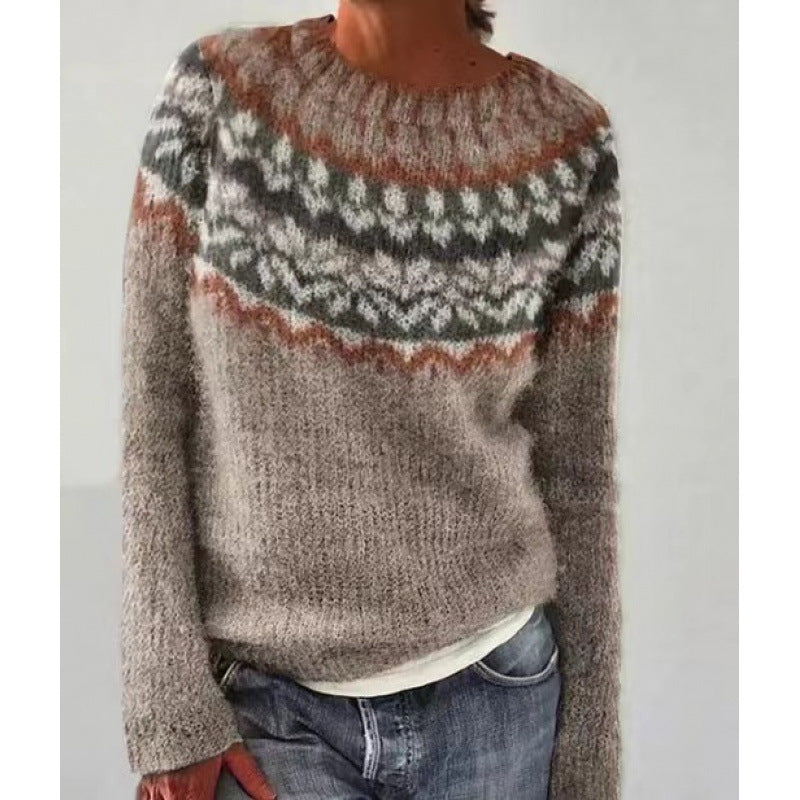 new sweater women wish hot sale round neck color matching loose fashion pullover sweater