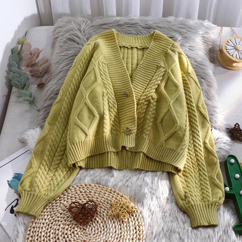 short knitted cardigan women's autumn new style loose lazy lantern sleeve sweater