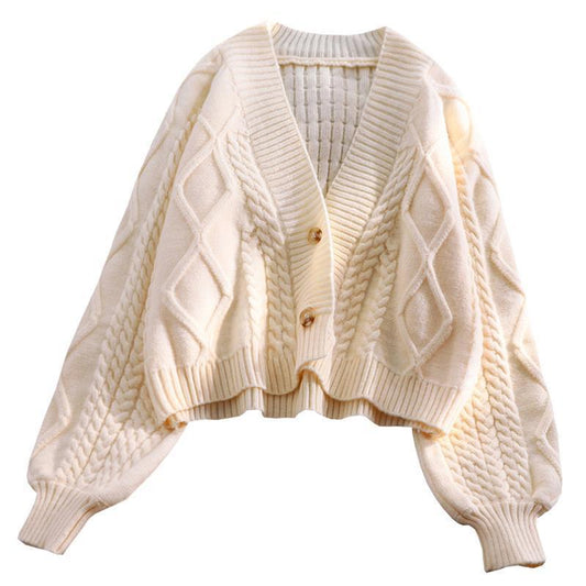 short knitted cardigan women's autumn new style loose lazy lantern sleeve sweater