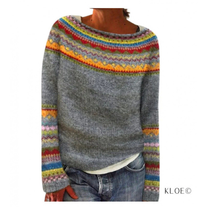 new sweater women wish hot sale round neck color matching loose fashion pullover sweater