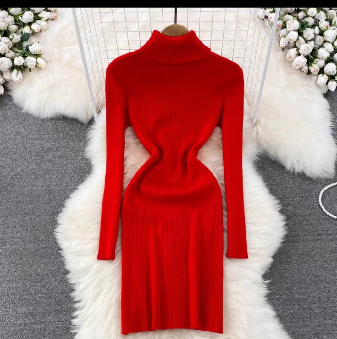 Korean Style Long Sleeve Turtleneck Dress Sweater