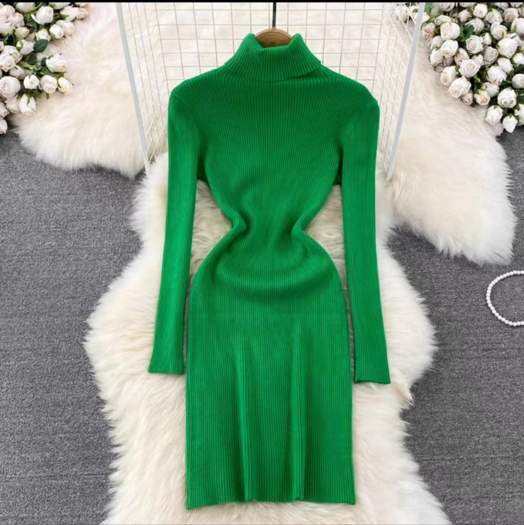 Korean Style Long Sleeve Turtleneck Dress Sweater