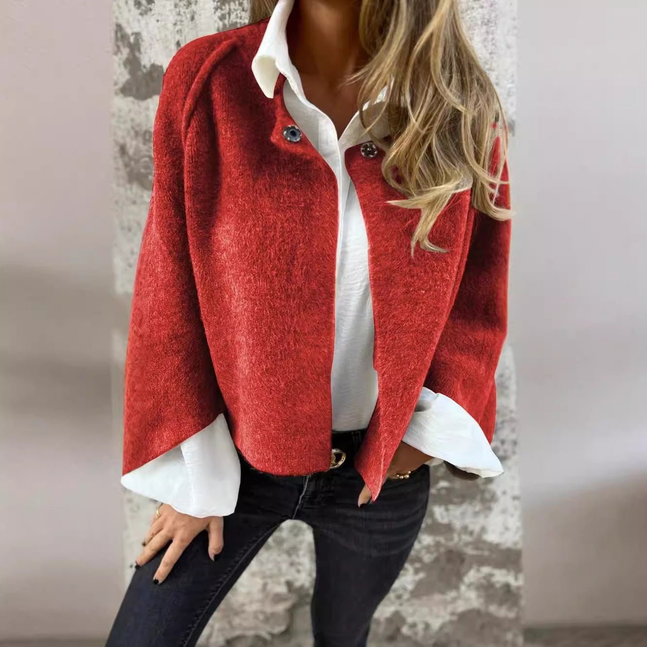 Independent Station Foreign Trade Autumn and Winter Loose Short Cashmere Long Sleeve Jacket