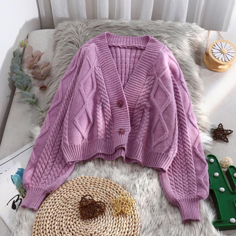 short knitted cardigan women's autumn new style loose lazy lantern sleeve sweater