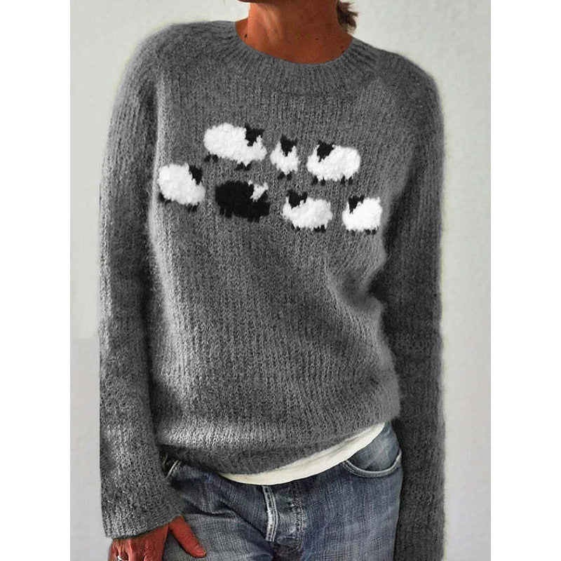 new sweater women wish hot sale round neck color matching loose fashion pullover sweater