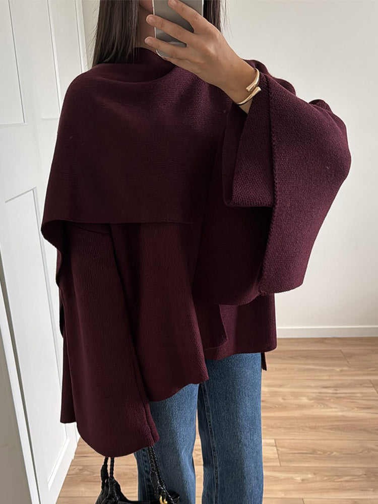 Knitted short long-sleeved coat, cross-border autumn and winter lazy loose shawl cape scarf cardigan