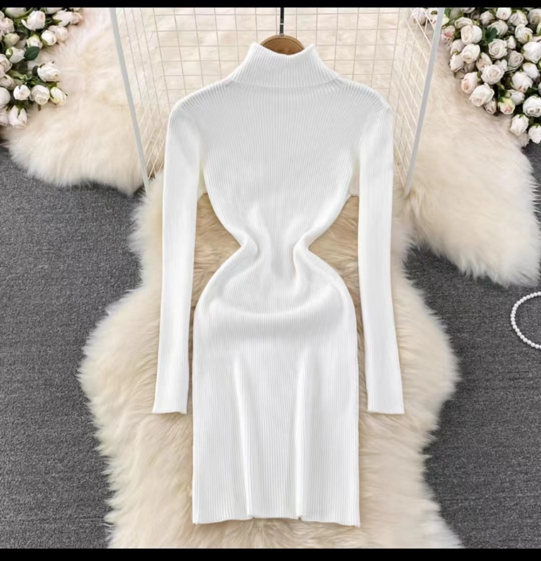 Korean Style Long Sleeve Turtleneck Dress Sweater