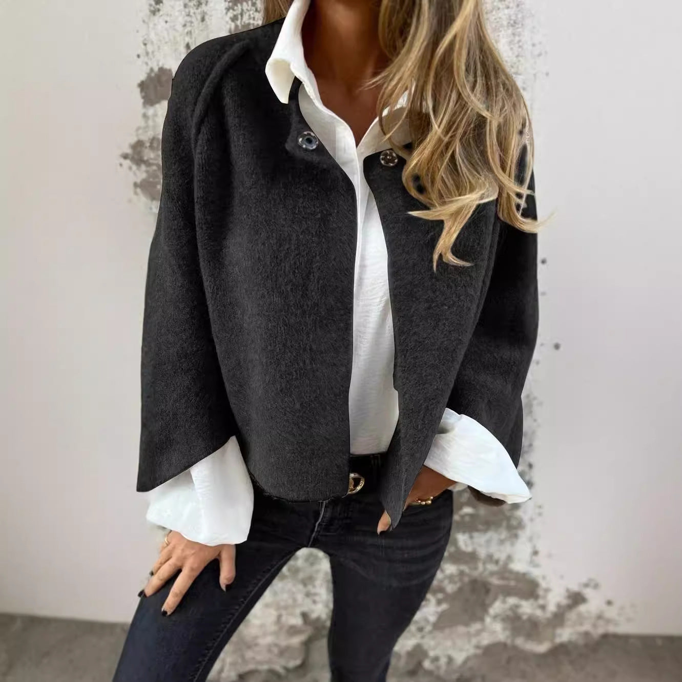 Independent Station Foreign Trade Autumn and Winter Loose Short Cashmere Long Sleeve Jacket