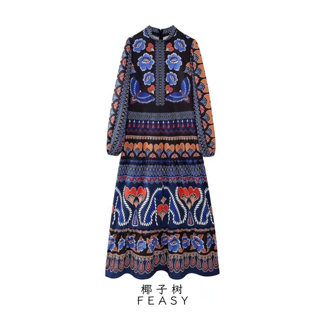 European And American Women's Clothing Printing Stitching Cake Dress