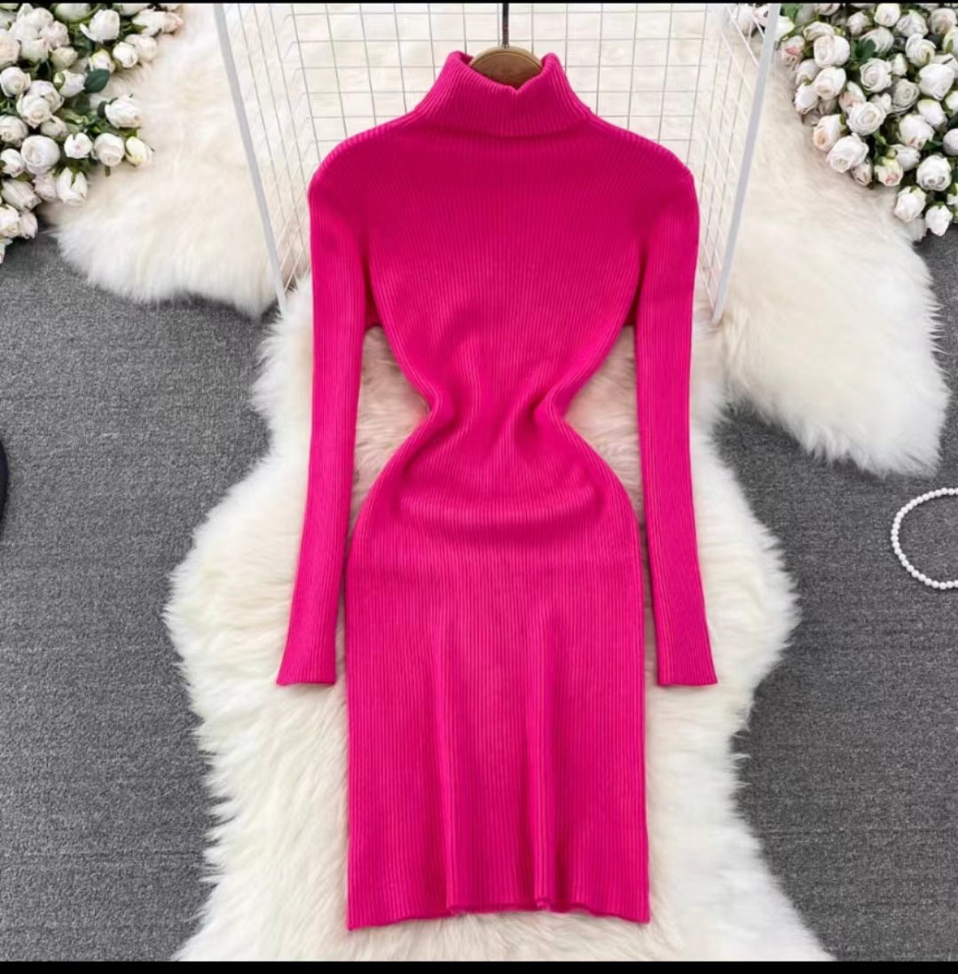 Korean Style Long Sleeve Turtleneck Dress Sweater