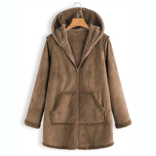 Winter Pocket Warm Plush Hooded Coat