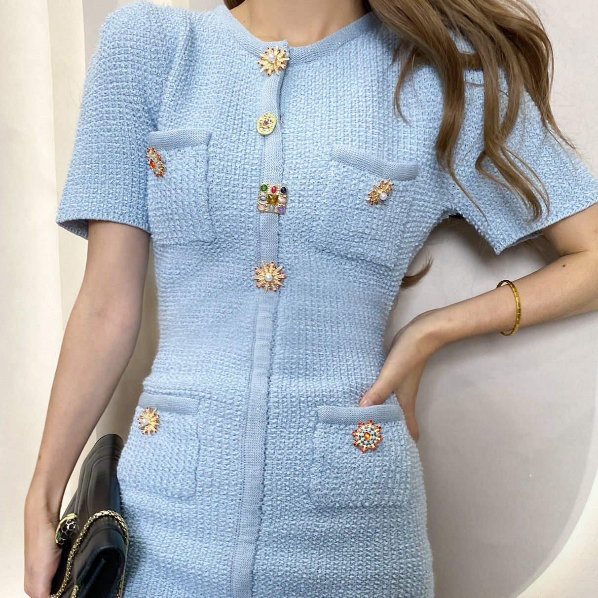 Knitted Short Sleeve Waist-controlled Dress
