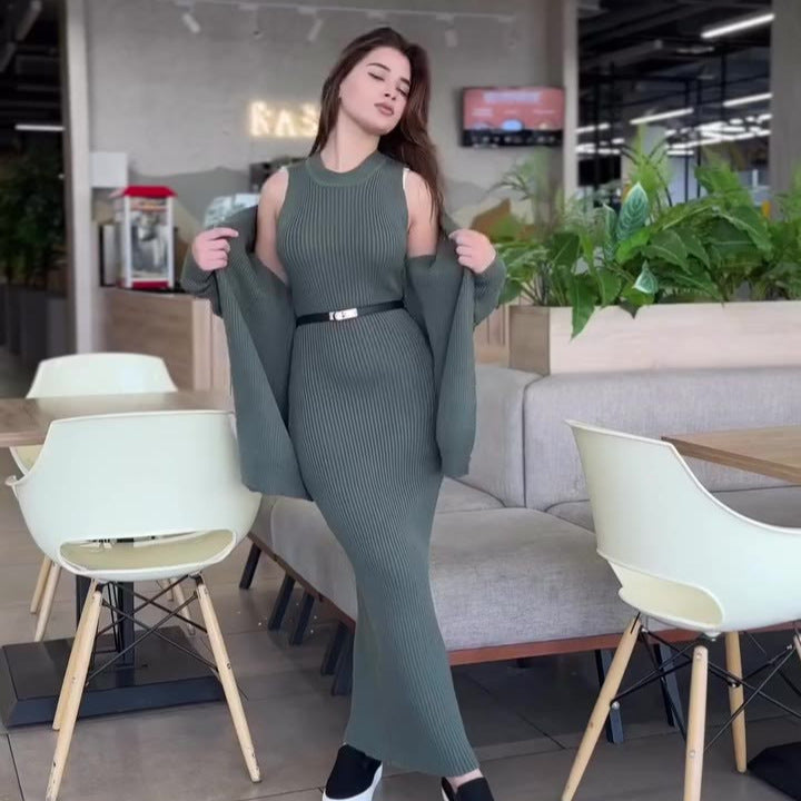 Lazy Fashion Knitwear Long Skirt Suit Women