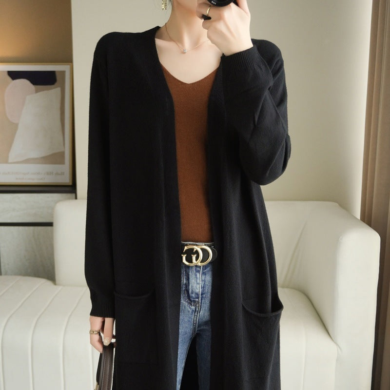 No Buckle Lazy Wind Fashion Long Cardigan Knitted Coat Women