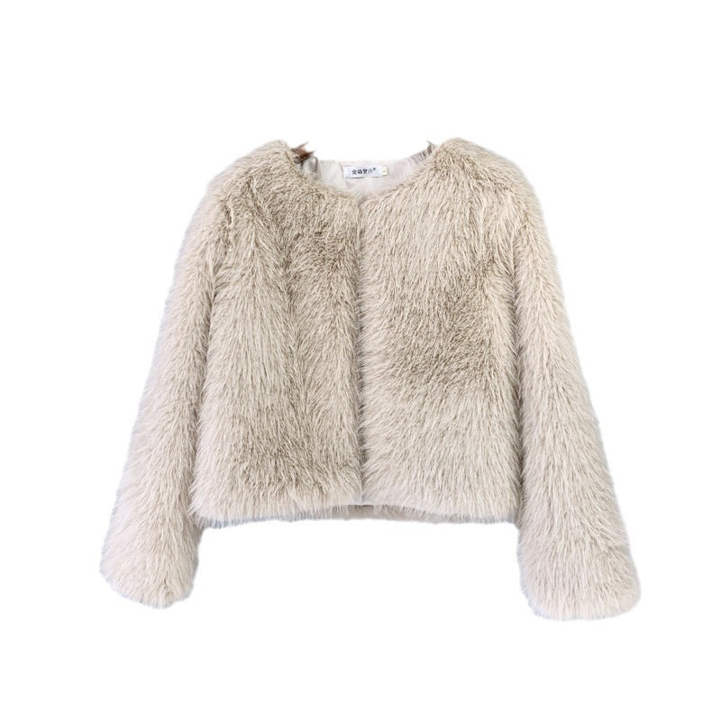 Plus Size Solid Color Women's Short Fur Coat