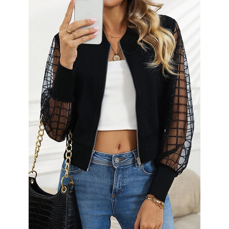 Women European And American Personalized Plaid Mesh Jacket Women Factory Direct Sales