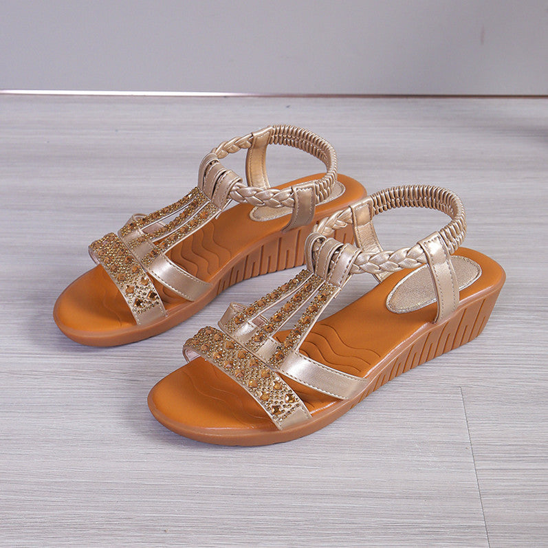 Women's Plus Size Rhinestone Peep Toe Wedge Sandals