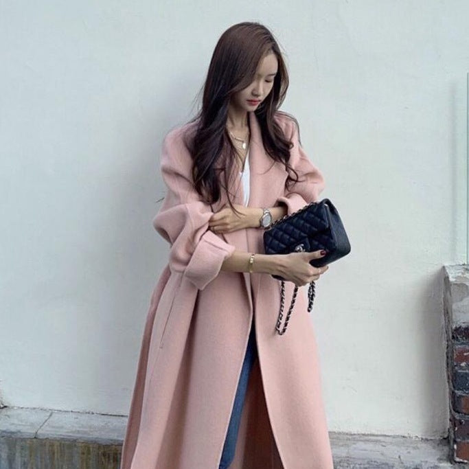 Autumn And Winter Mid-length Loose-fitting Side Slit Woolen Tweed Jacket