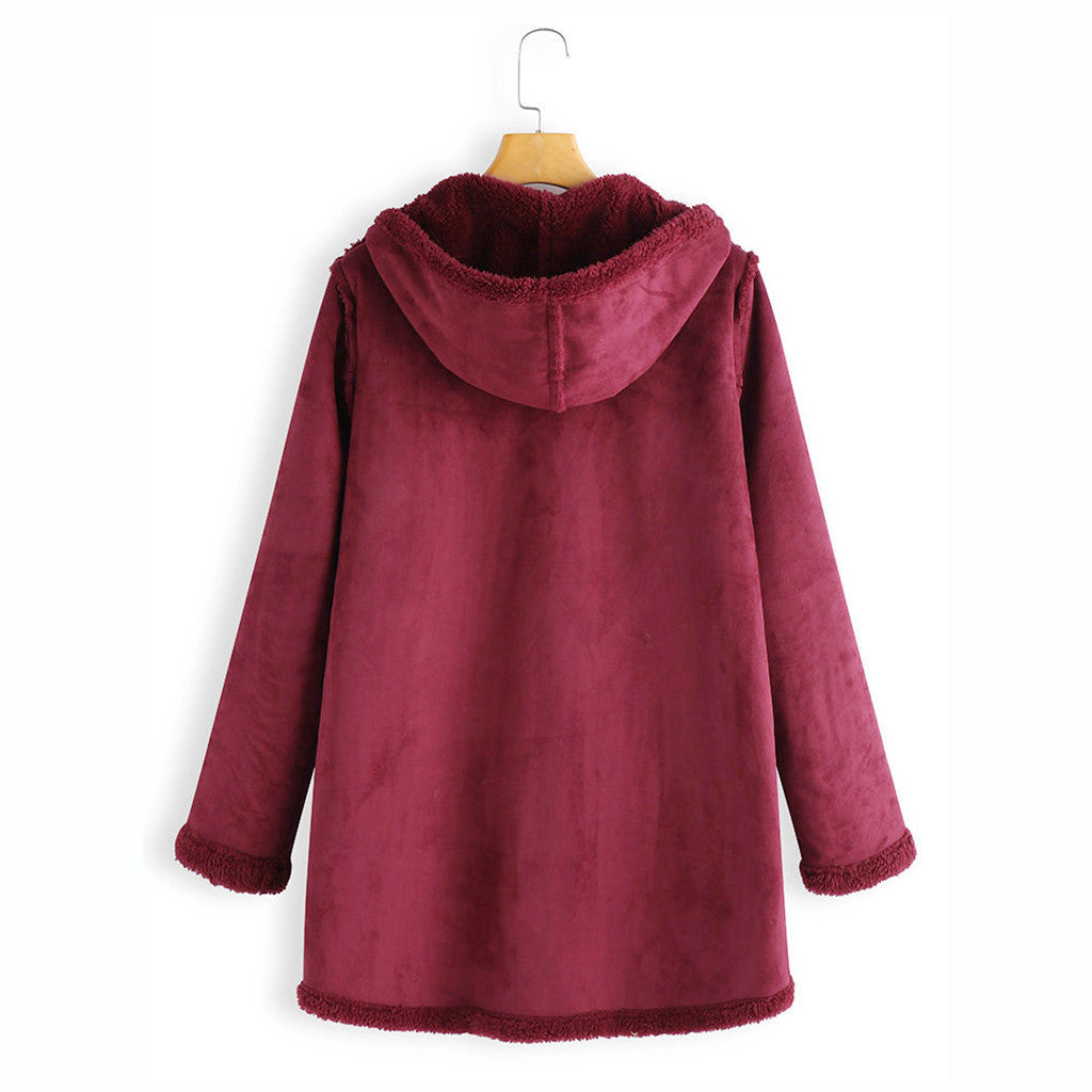 Winter Pocket Warm Plush Hooded Coat