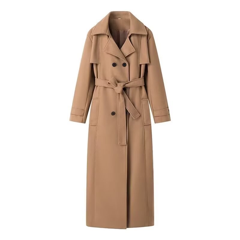 French Casual Mid-length With Belt Woolen Coat