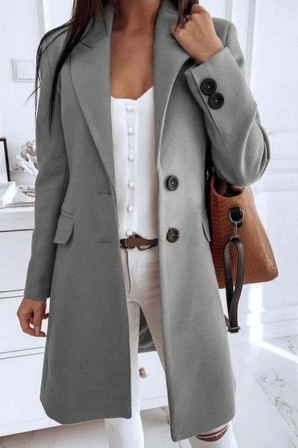 Solid Color Fashion Slim Fit Women's Woolen Coat