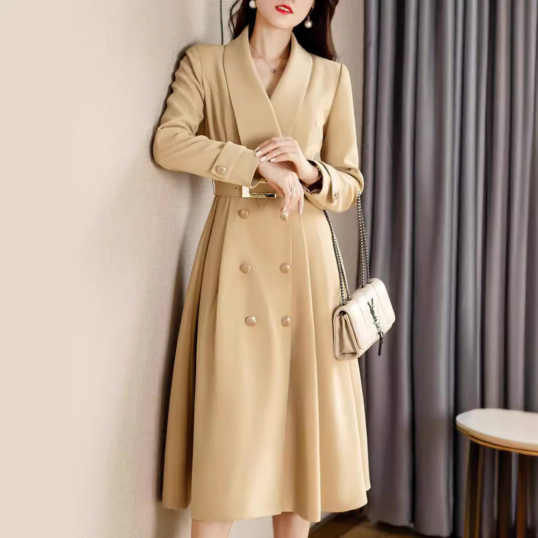 Spring And Autumn Elegant Khaki Women's Mid-length Fashionable High-grade Coat