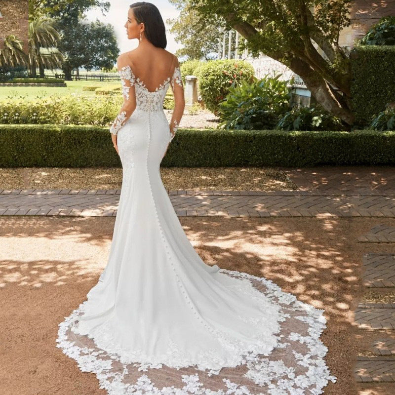 Long Sleeve Backless Lace Fishtail Wedding Dress