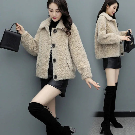 Lamb Wool Coat Women's Short Small Student Sweater