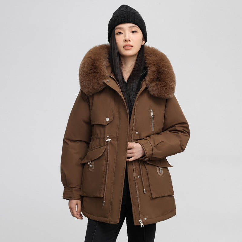 Cross-border Fleece-lined Thickened Parka Collar Slim Fit Slimming Cotton Coat