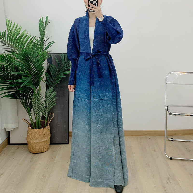 Fashion Plus Size Pleated Long Gradient Coat