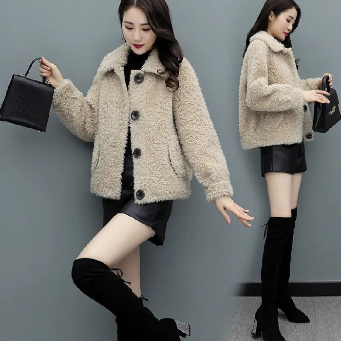 Lamb Wool Coat Women's Short Small Student Sweater