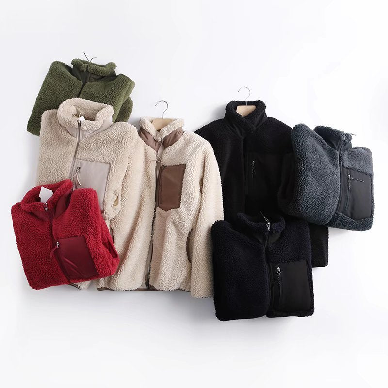 Couple's Autumn And Winter New Loose Zip Windproof Lamb Wool Coat For Women